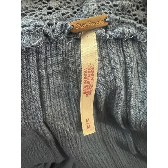 Free People Paradiso HiLo Maxi Dress Ruffle Blue Boho Folklore Oversized Medium - Picture 10 of 16